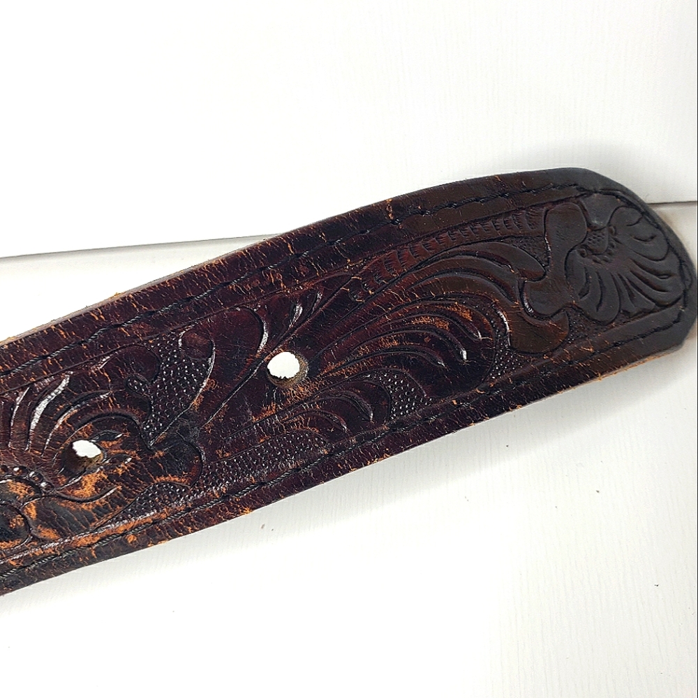 Bass Anglers Sportsman Statement Vintage Belt Life Member Tooled Conch Buc… - Picture 3 of 11